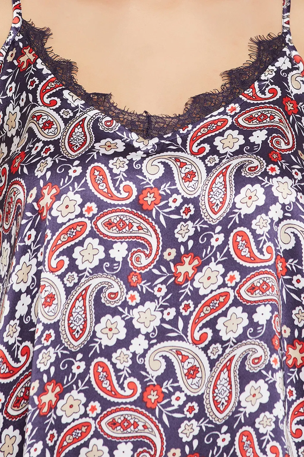 2 Pc Set in Navy - Paisley Print Short Nighty & Robe - Satin image 4