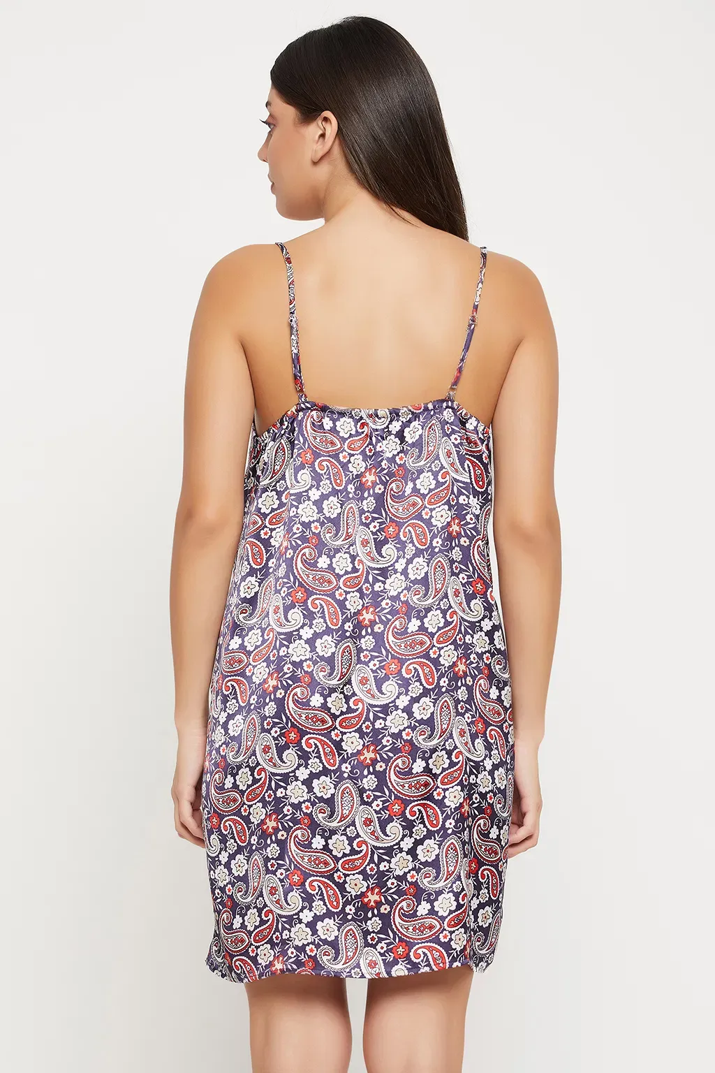 2 Pc Set in Navy - Paisley Print Short Nighty & Robe - Satin image 5