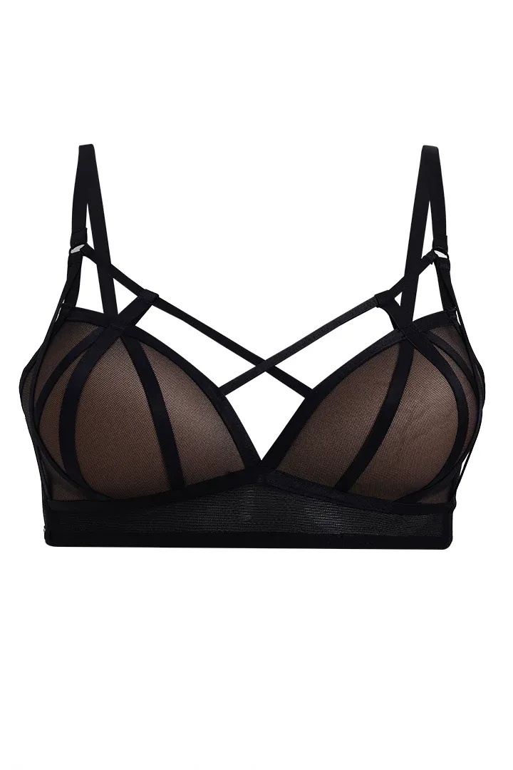 BELLAGIO Contemporary Strappy Bra with Sheer Panels and Flirty Matchin