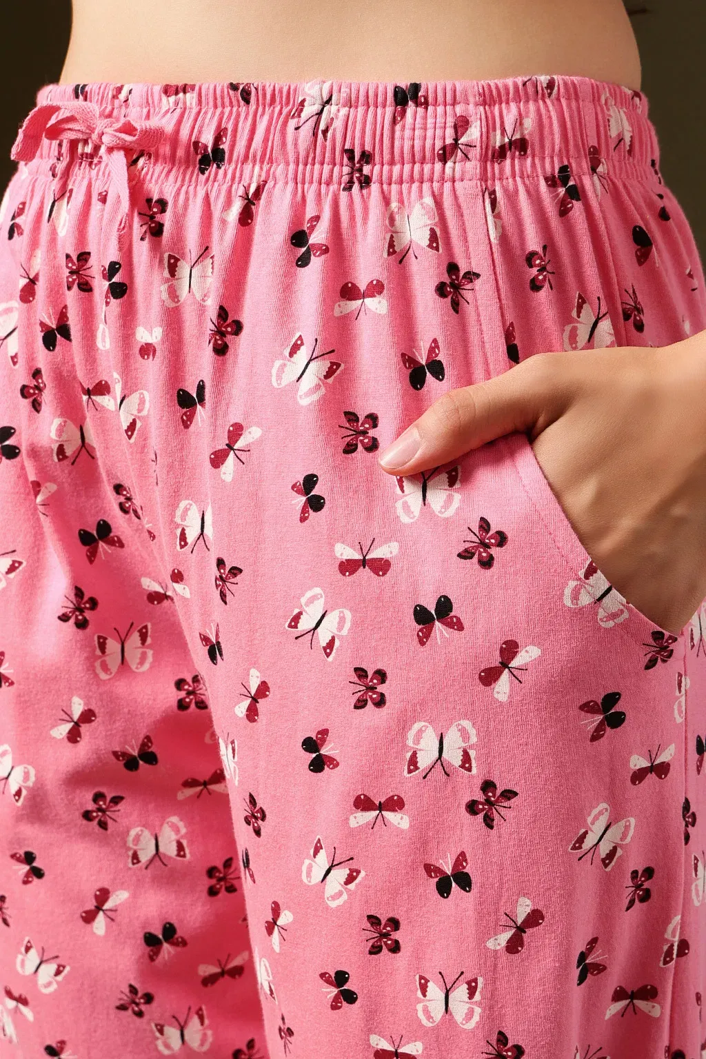 Butterfly Print Top & Pyjama in Peach Pink - 100% Cotton image 2