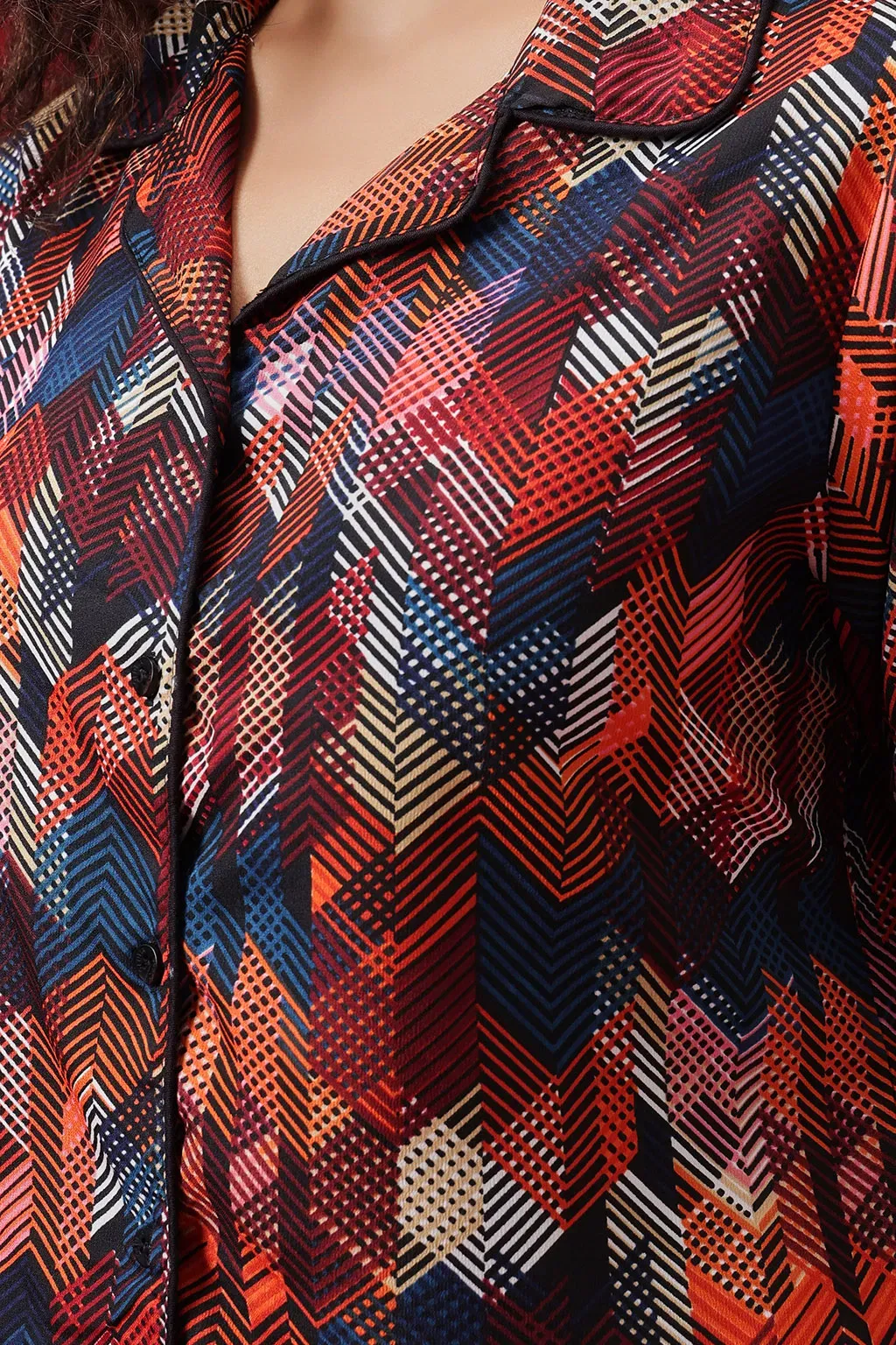 Button Down Night Suit in Multicolour - Crepe image 5