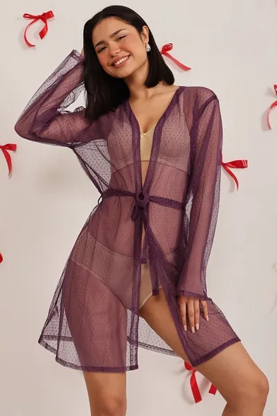 Chic Basic Sheer Robe in Dark Green - Mesh image 8