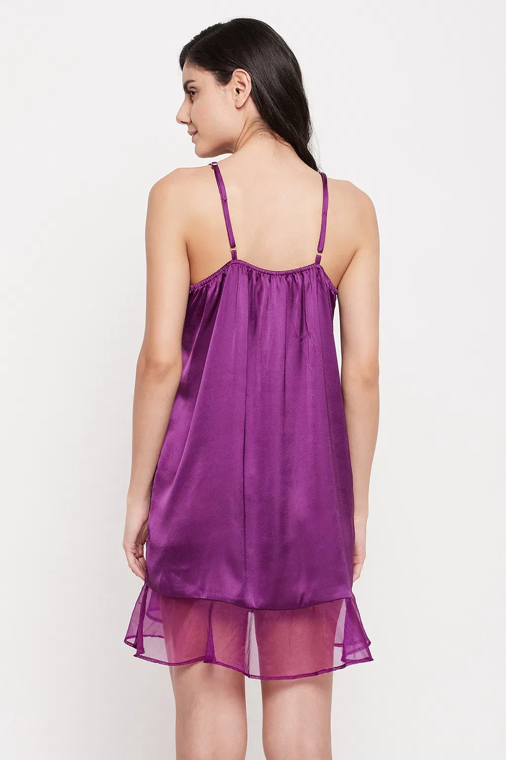 Chic Basic Short Nighty & Robe Set in Purple - Satin image 2