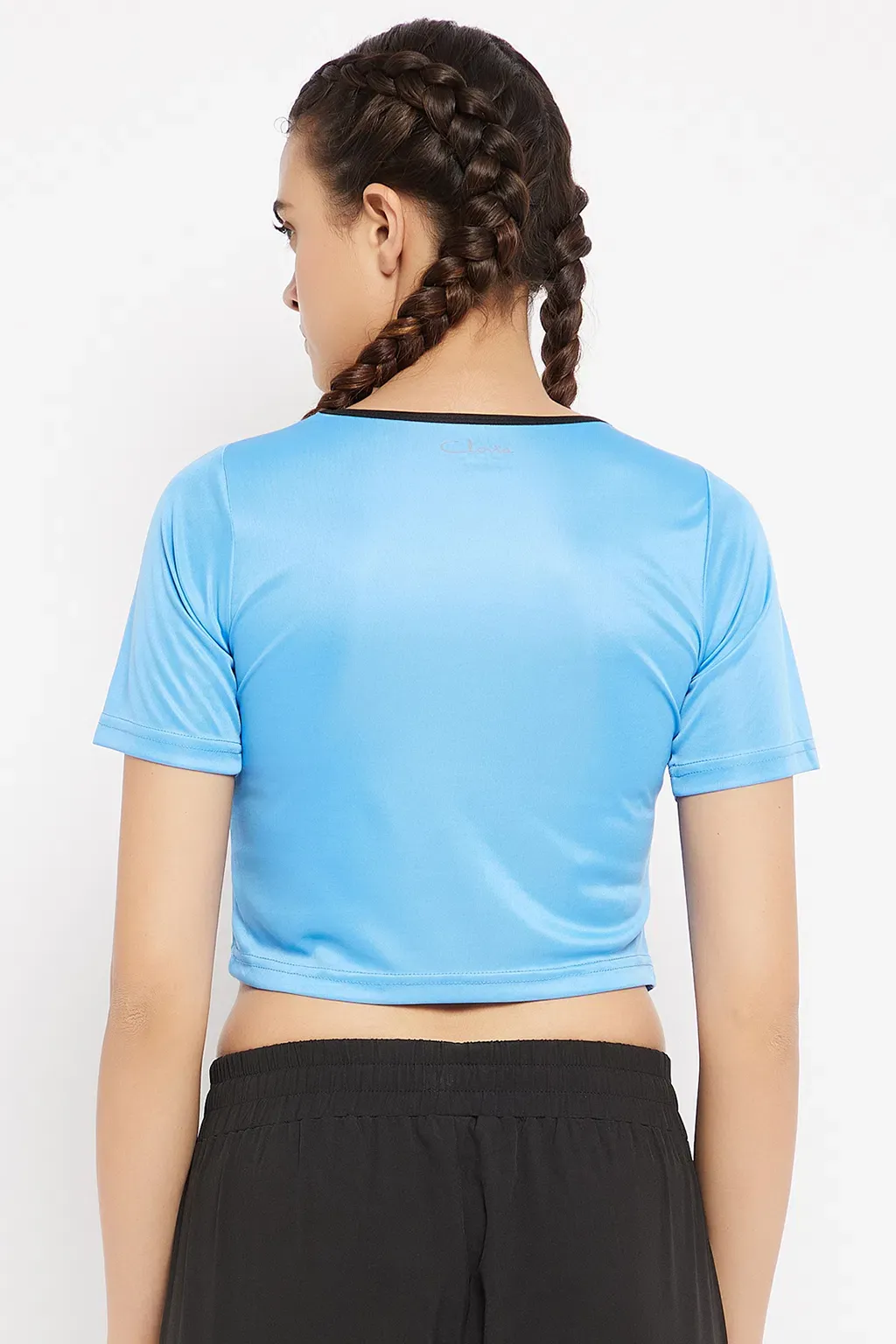 Comfort-Fit Active Cropped T-shirt in Light Blue with Yoke Panel image 4