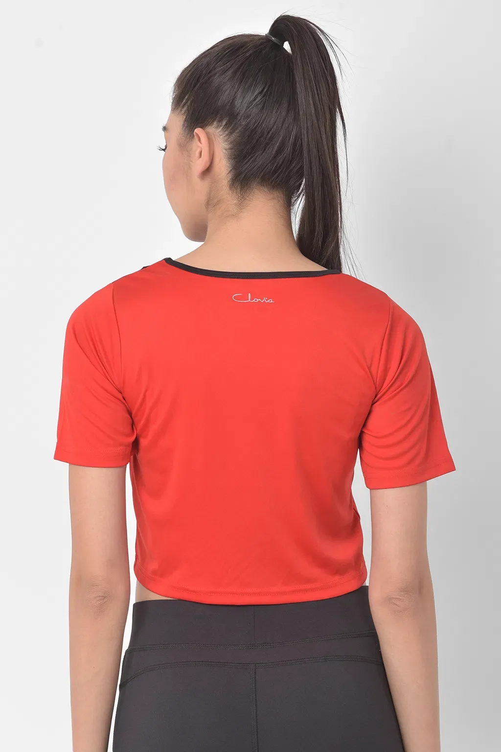 Comfort Fit Active Cropped T-shirt in Red with Yoke Panel image 2