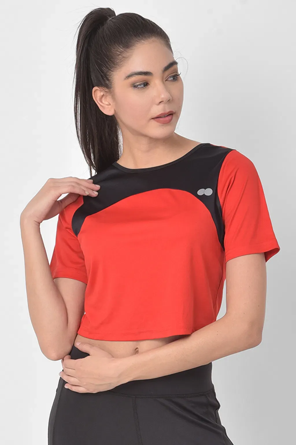 Comfort Fit Active Cropped T-shirt in Red with Yoke Panel image 5