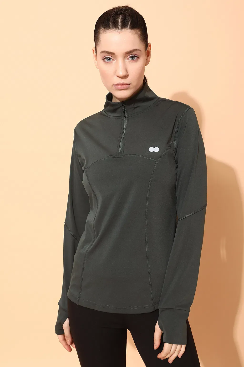 Comfort-Fit Active Zipper T-shirt in Dark Grey with Thumbhole image 4