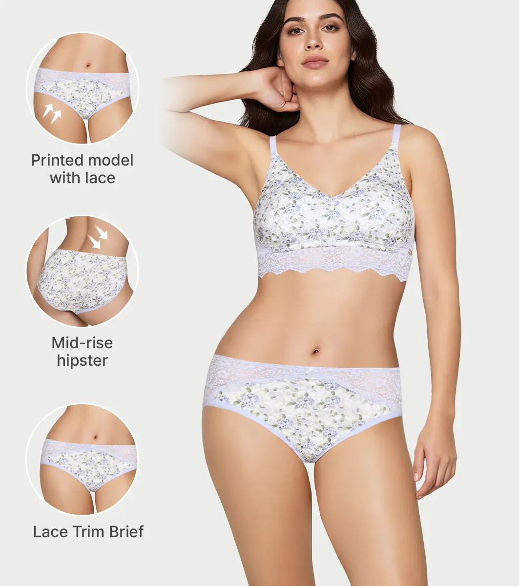 Enamor Printed Model Hipster Panty with Lace, Mid Rise, Full Back Cove image 4