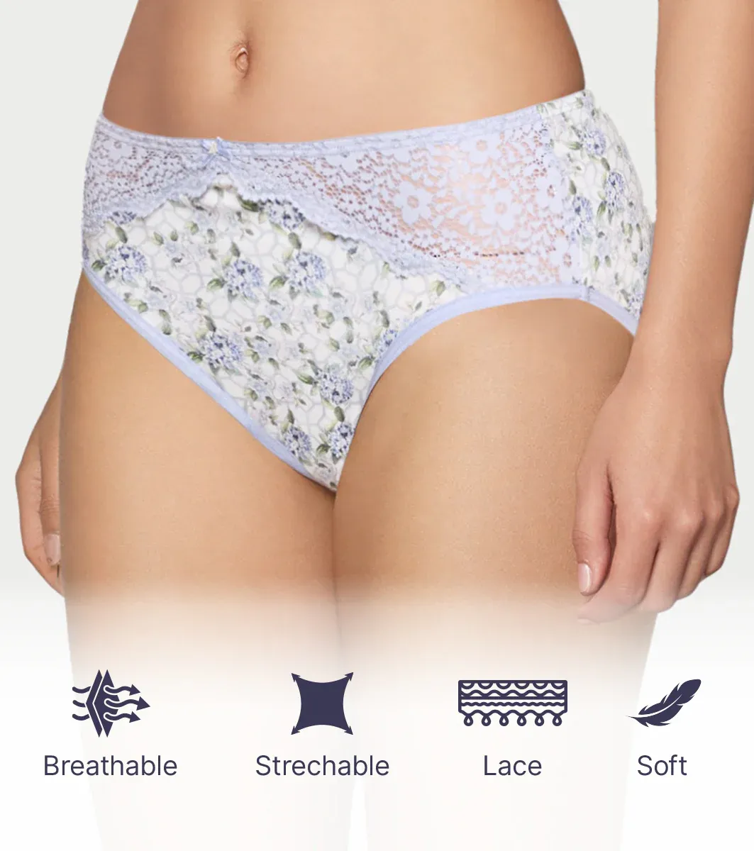 Enamor Printed Model Hipster Panty with Lace, Mid Rise, Full Back Cove image 5