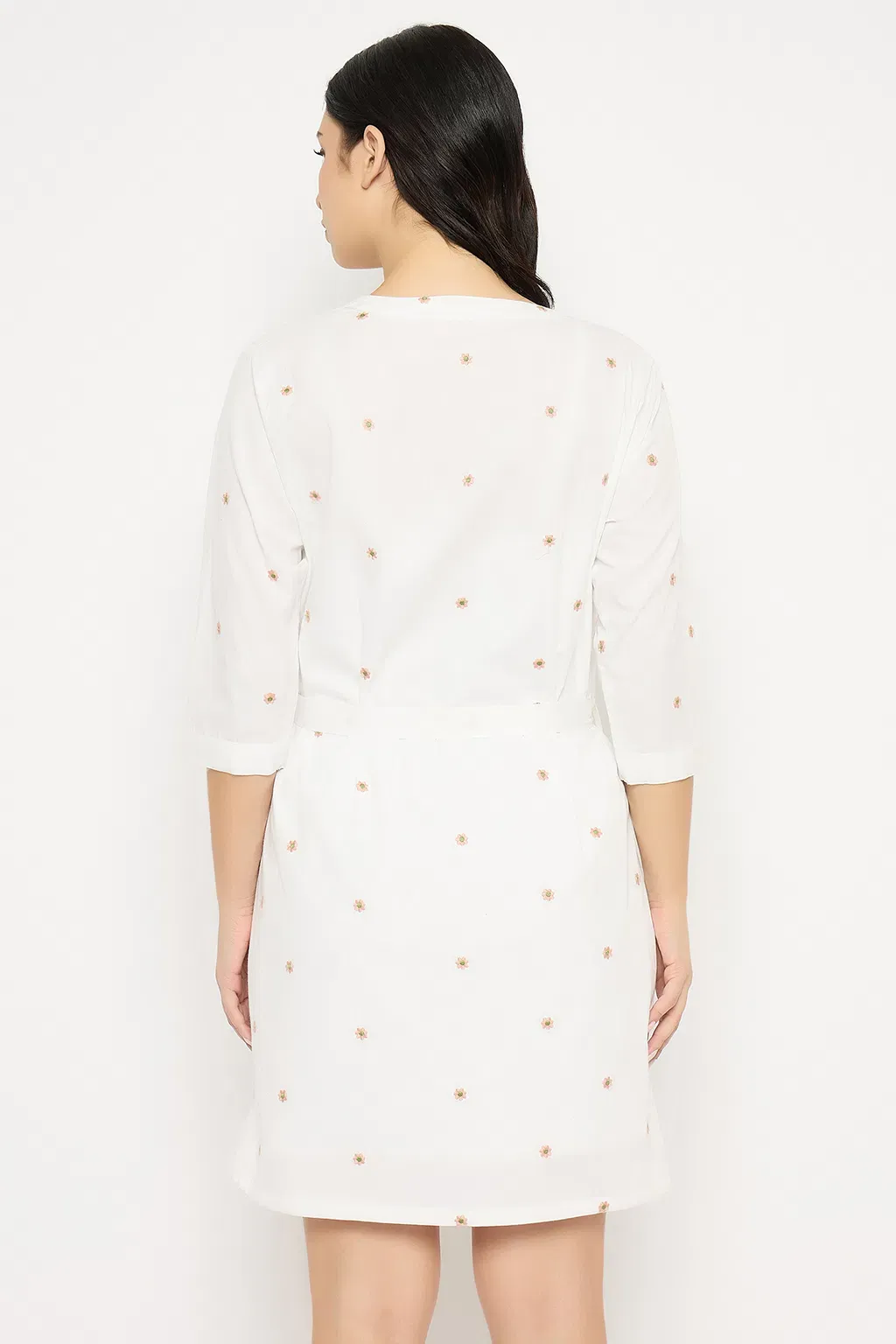 Floral Embroidery Short Nighty & Robe Set in White - 100% Cotton