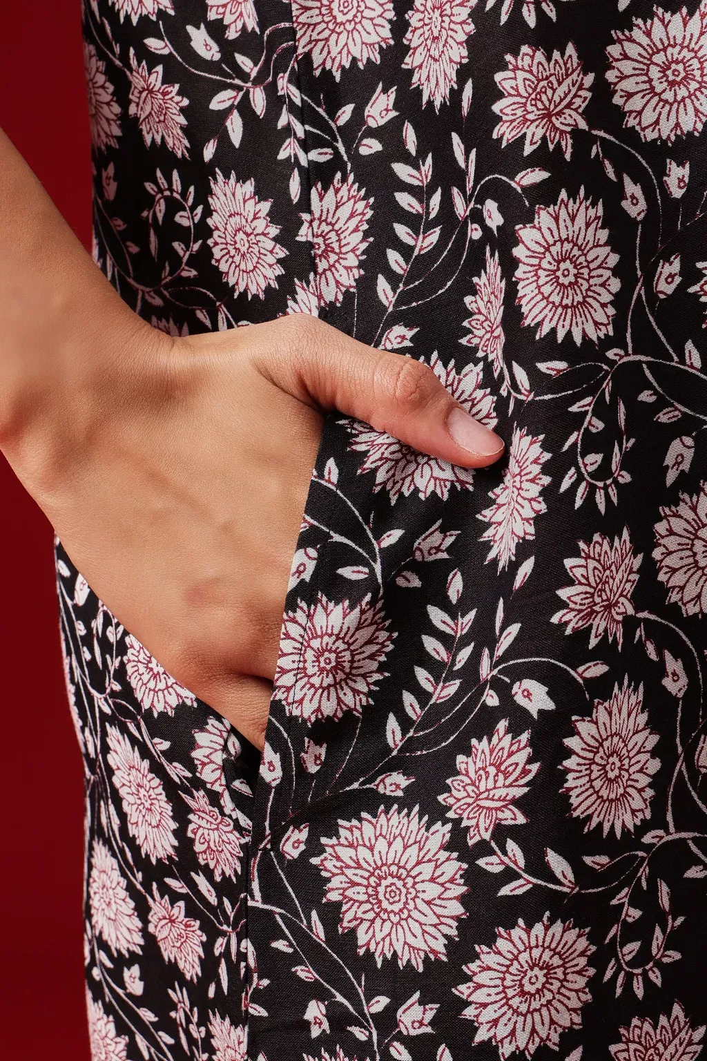 Floral Print Long Nighty in Black - Rayon image 5