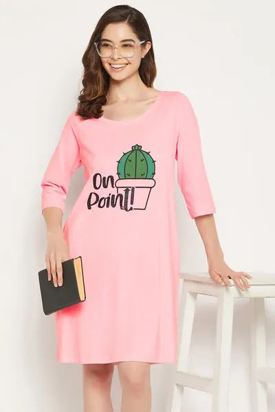 Graphic & Text Print Nighty in Mint Green - 100% Cotton