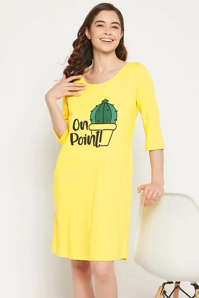 Graphic & Text Print Nighty in Mint Green - 100% Cotton image 3