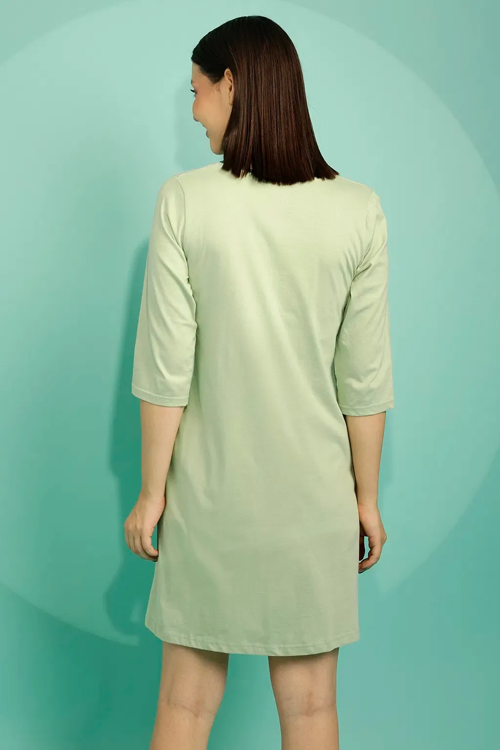 Graphic & Text Print Nighty in Mint Green - 100% Cotton image 5