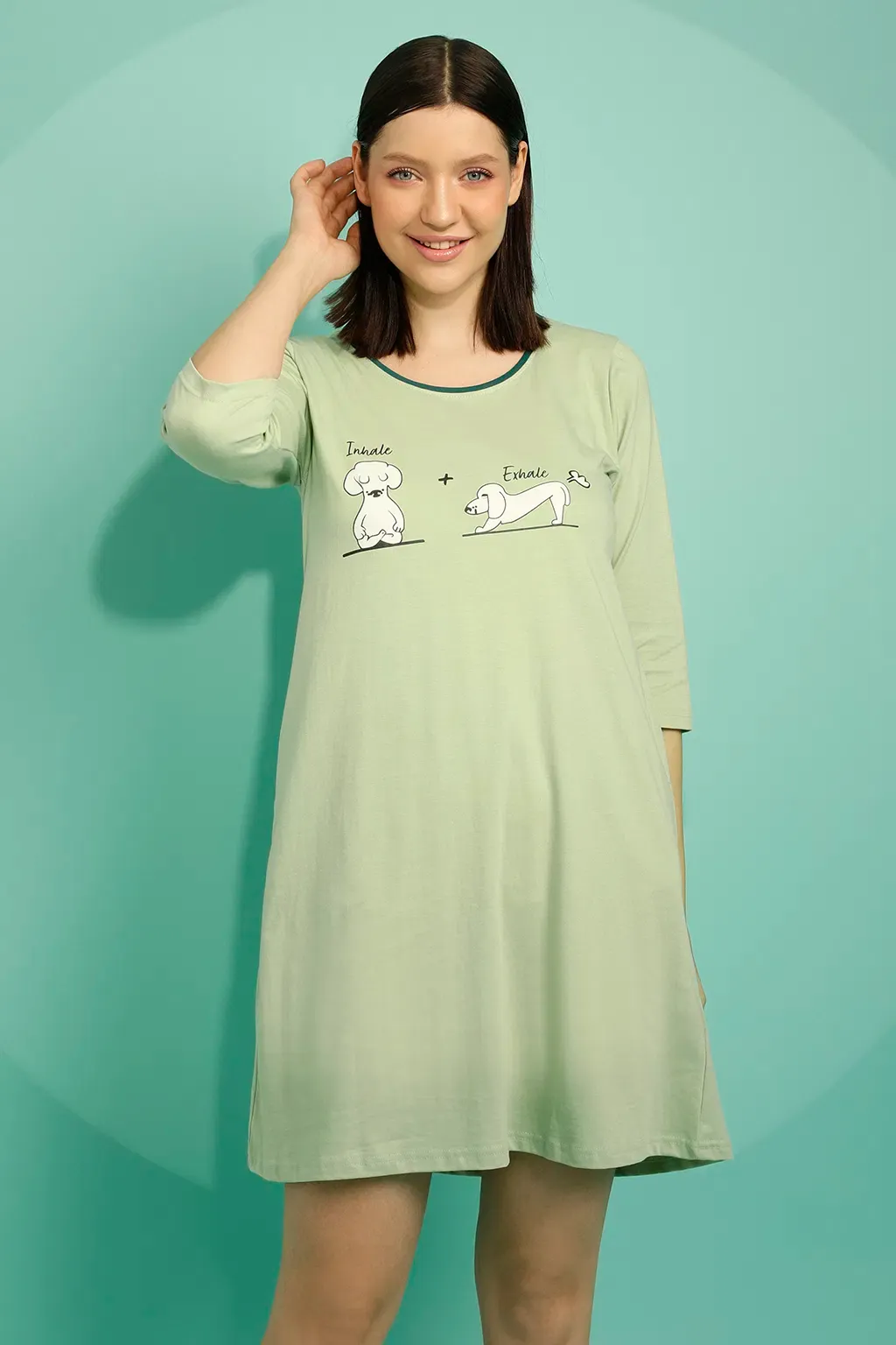 Graphic & Text Print Nighty in Mint Green - 100% Cotton image 9