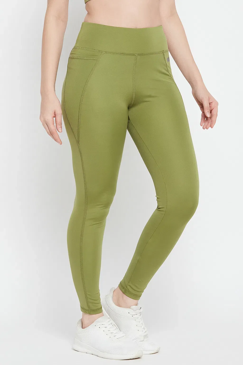 High-Rise Active Tights in Olive Green with Side Pocket image 2