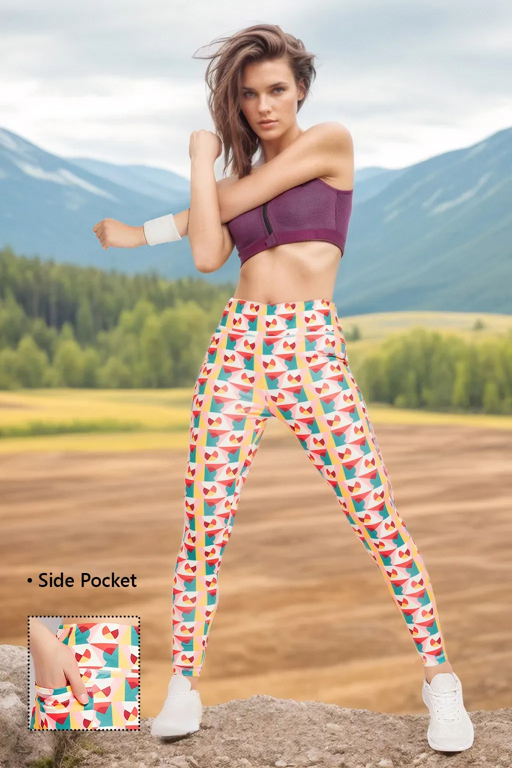High Rise Geometric Print Active Tights in Multicolour