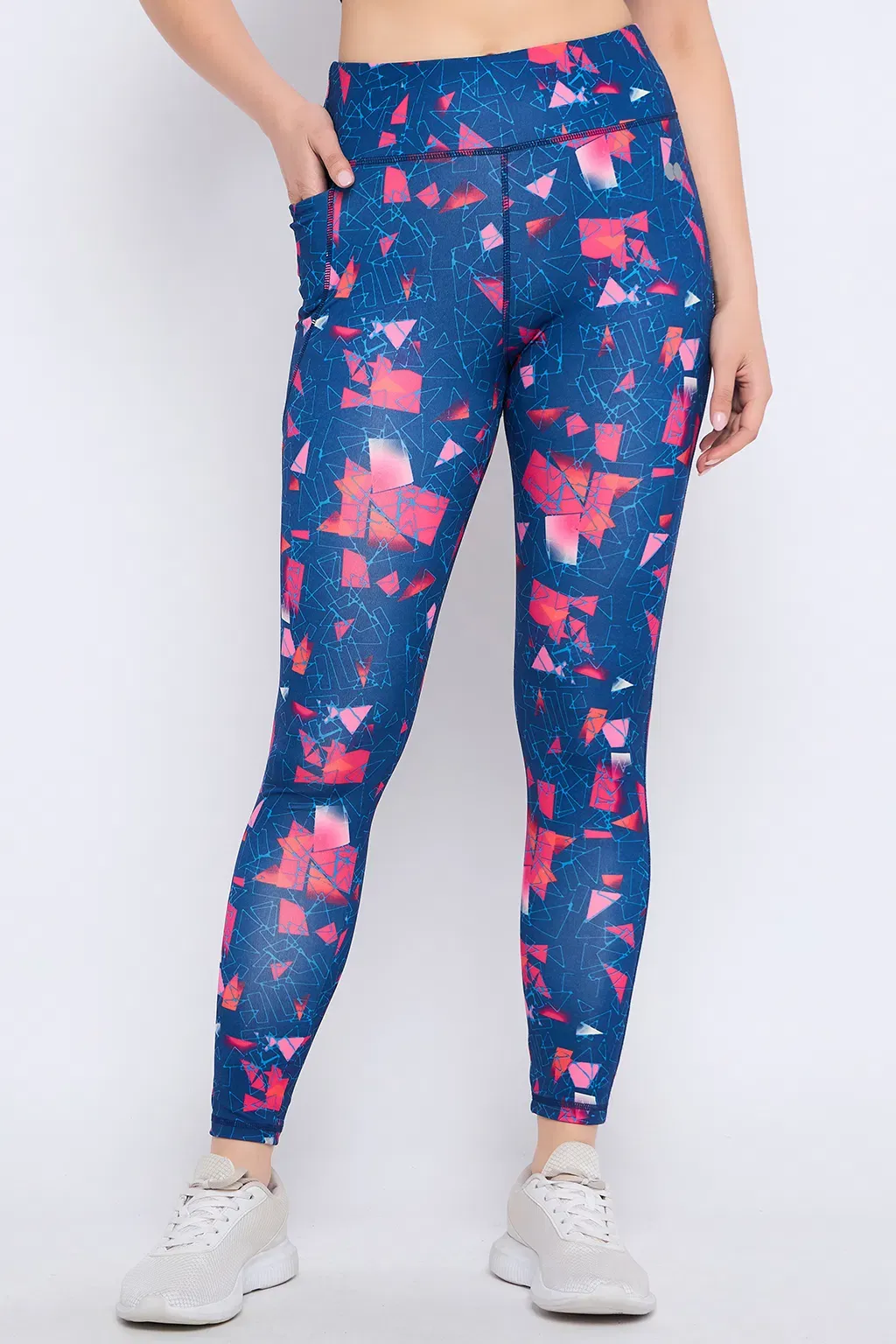 High-Rise Printed Active Tights in Dark Blue with Side Pocket