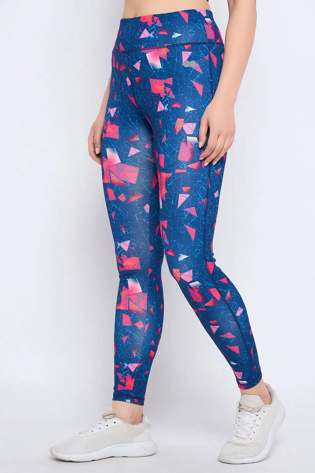 High-Rise Printed Active Tights in Dark Blue with Side Pocket image 3