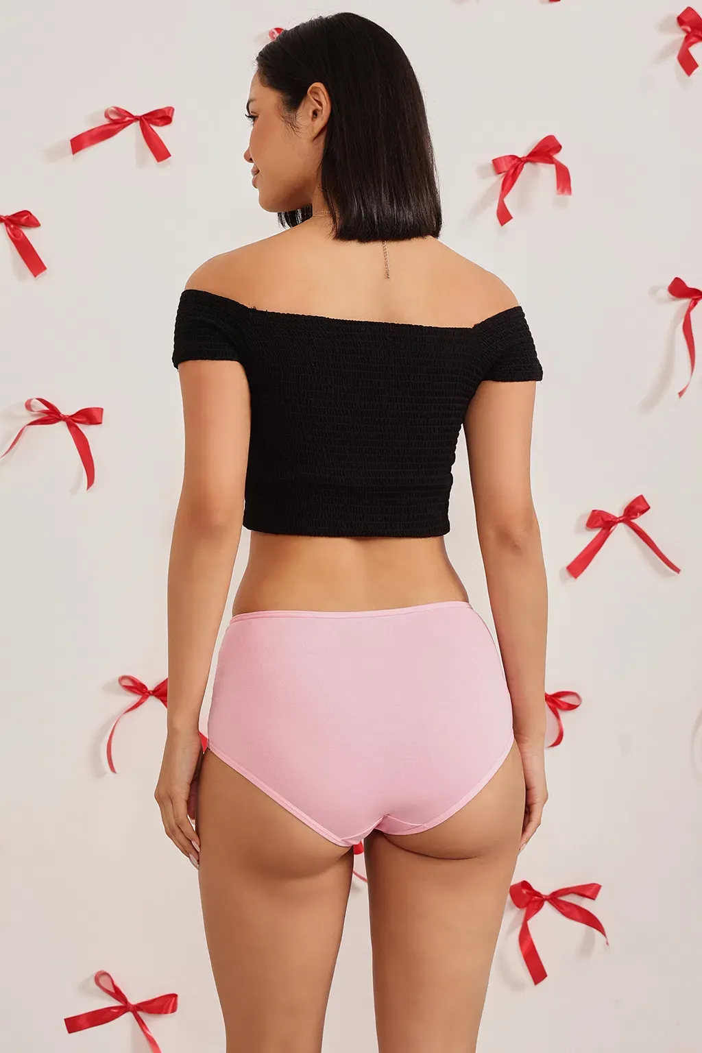 High Waist Hipster Panty in Baby Pink with Powernet Panels - Cotton image 2