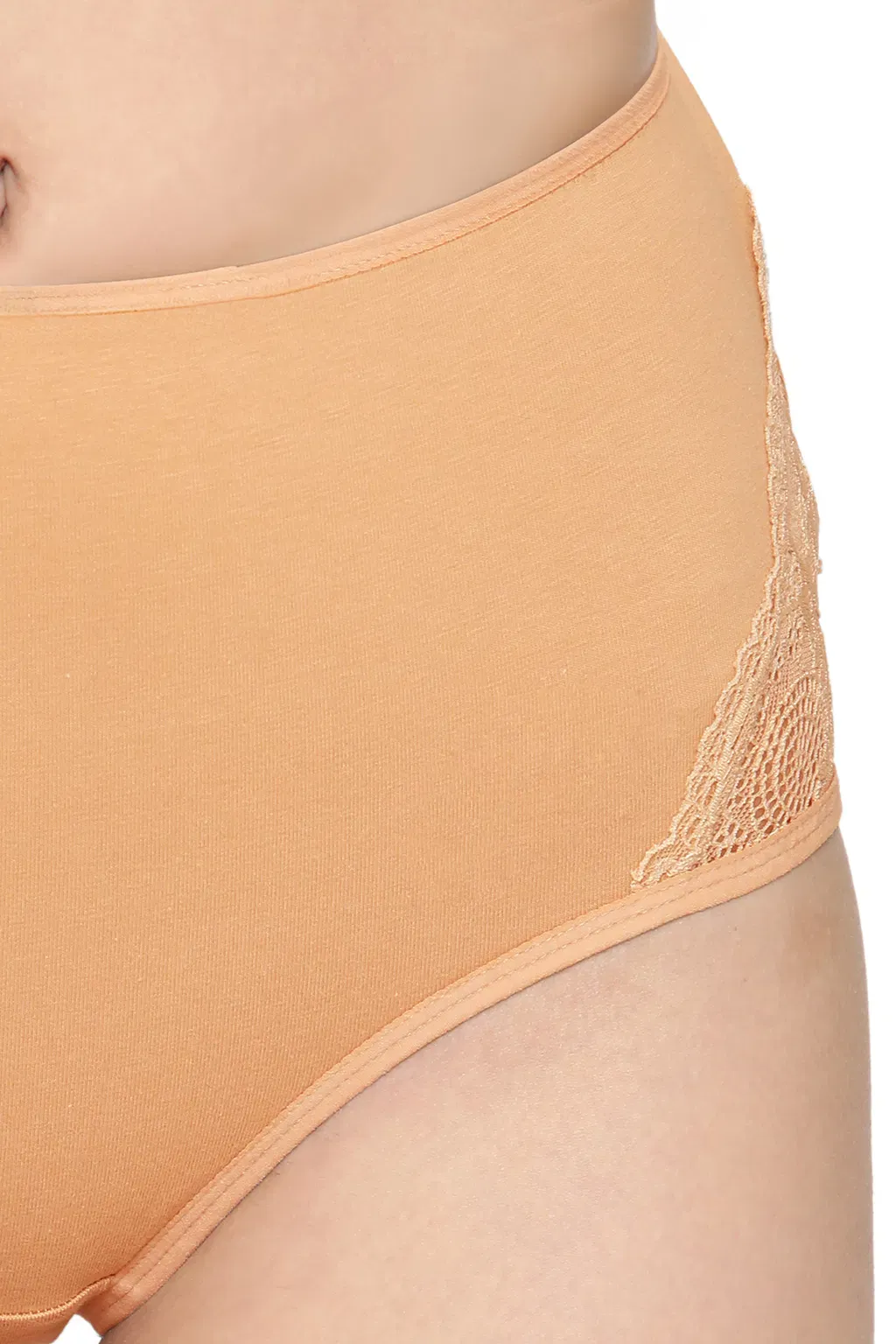 High Waist Hipster Panty with Lace Panels in Beige - Cotton