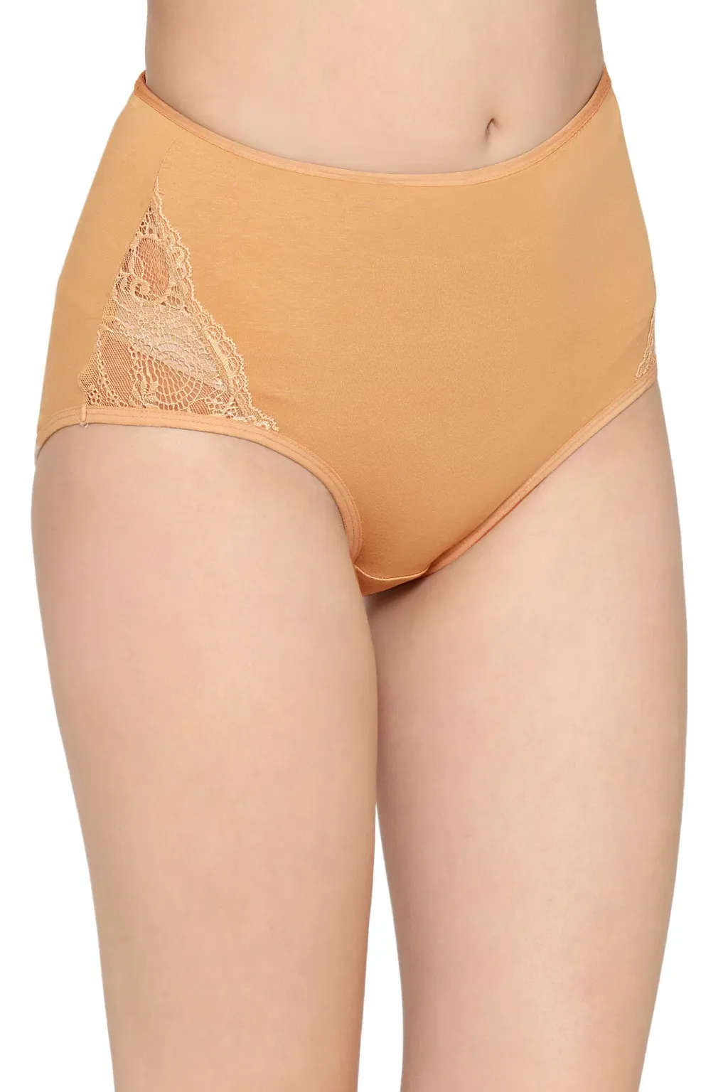 High Waist Hipster Panty with Lace Panels in Beige - Cotton image 4