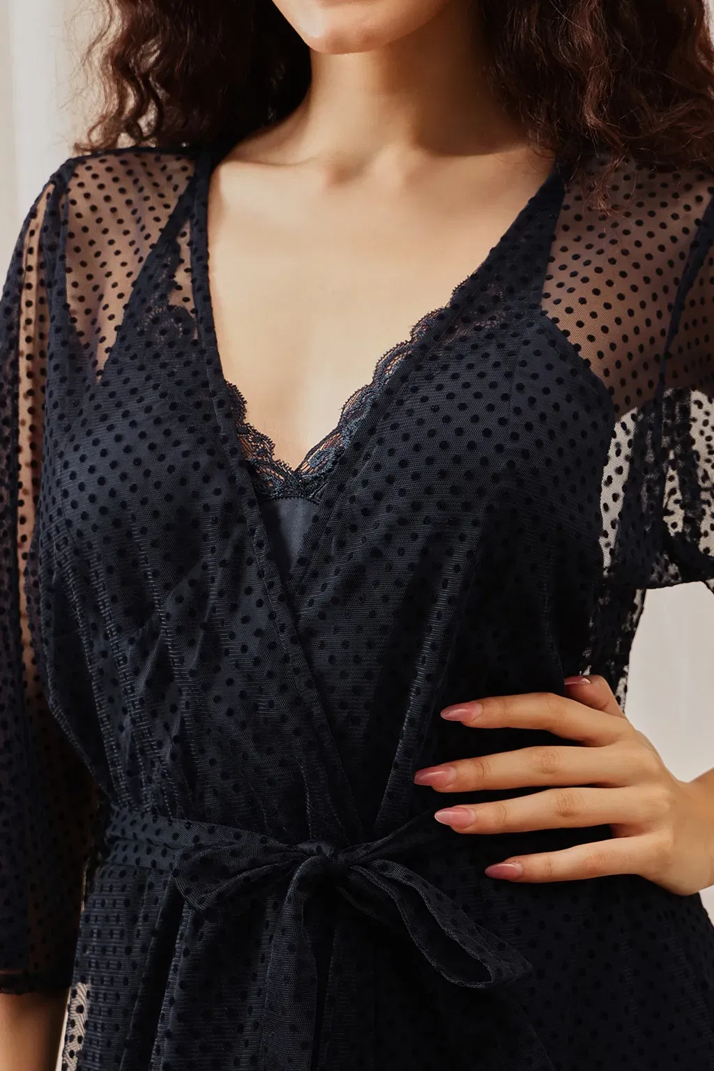 Long Nighty & Robe Set in Navy Colour - Satin & Georgette image 7