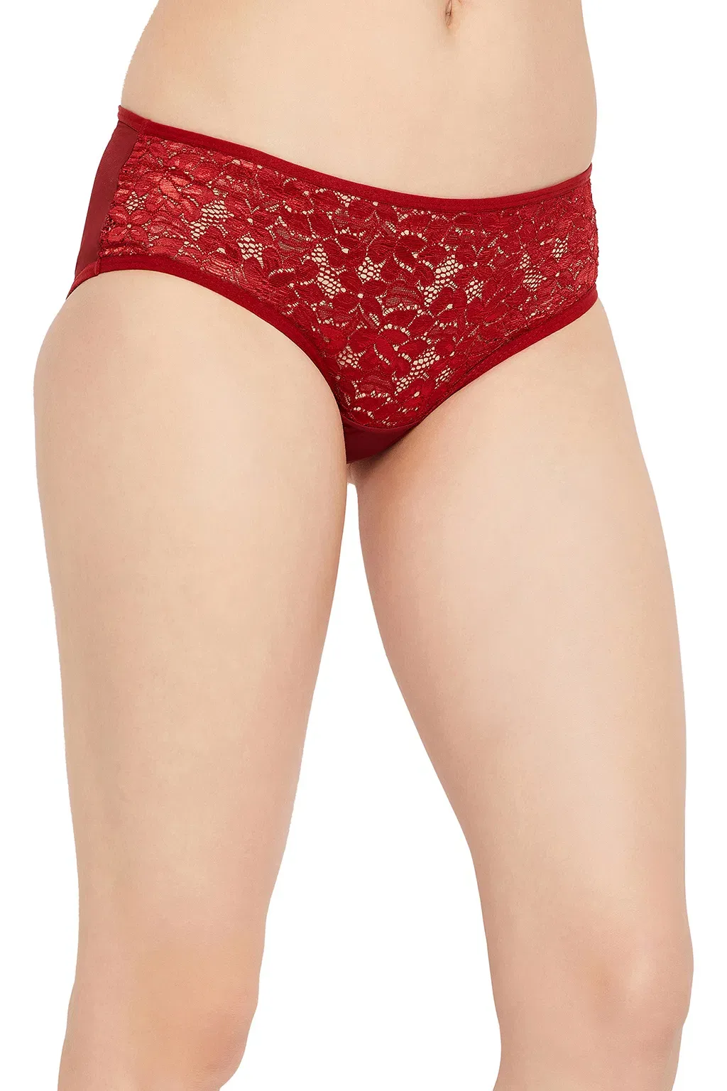 Mid Waist Hipster Panty in Maroon with Sheer Back - Lace image 2