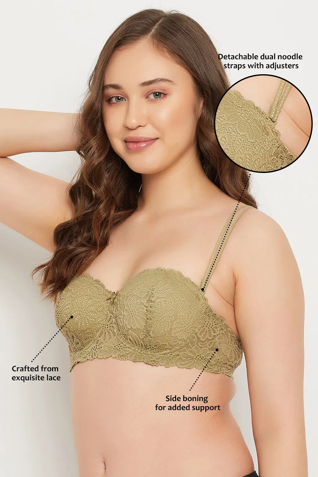 Padded Underwired Full Coverage Multiway Strapless Balconette Bra in Sage Green - Lace image 3