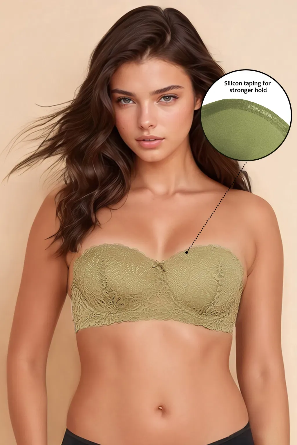 Padded Underwired Full Coverage Multiway Strapless Balconette Bra in Sage Green - Lace image 5