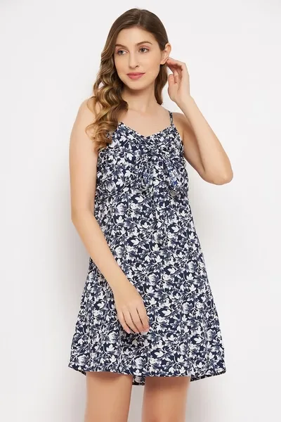 Pretty Florals Resort Wear Dress in Navy - Crepe image 2