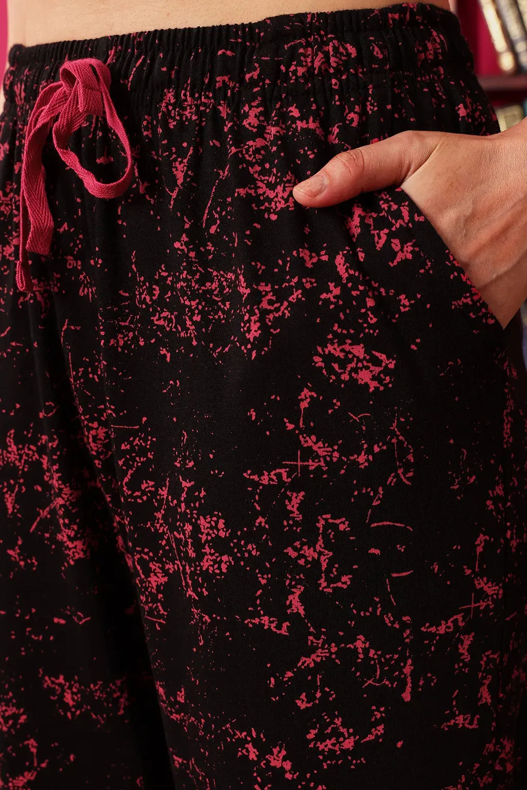 Printed Button Down Night Suit in Black - 100% Cotton image 4