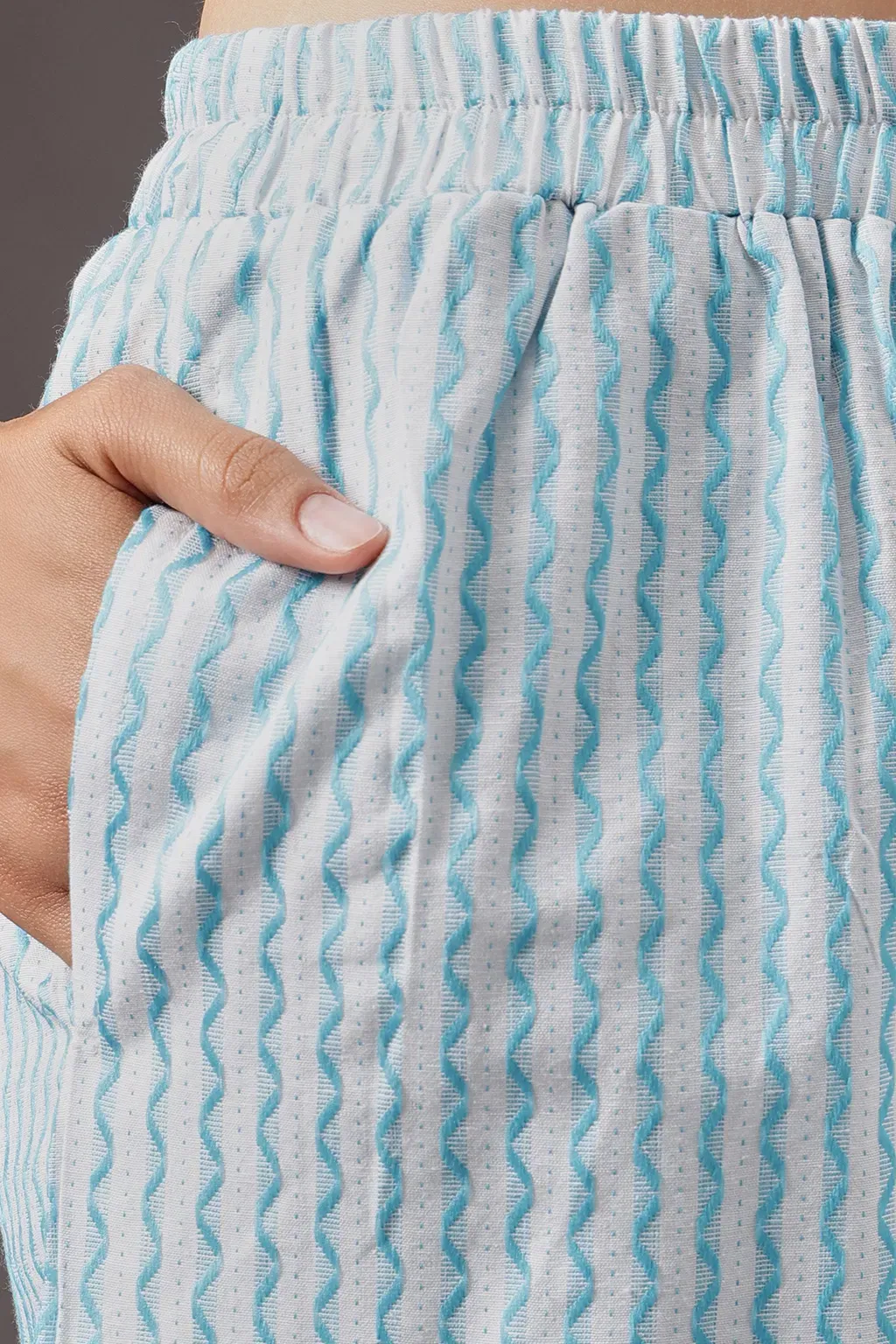 Printed Kurta Top & Shorts Set in Light Blue - Cotton image 4