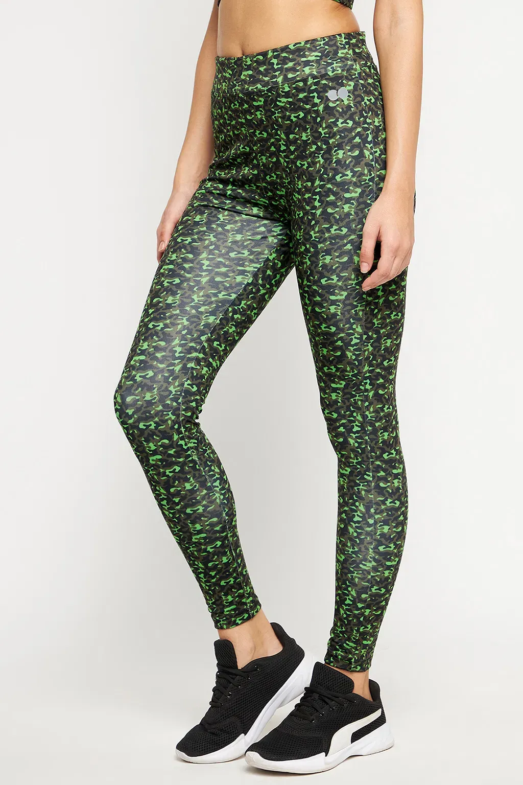 Snug Fit Active High-Rise Full-Length Printed Tights in Green image 4