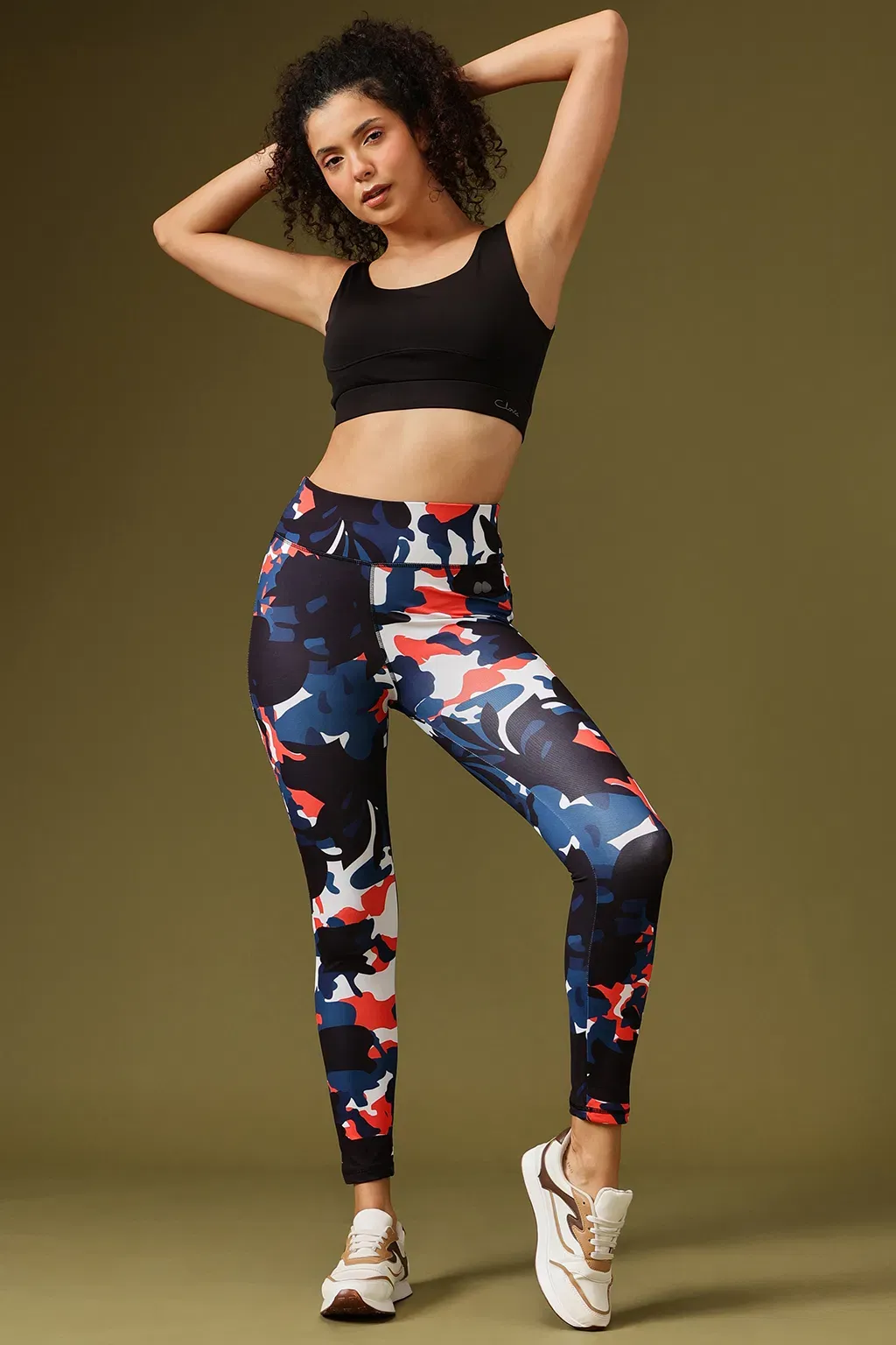 Snug Fit Ankle-Length High-Rise Active Camouflage Print Tights in Blue image 3