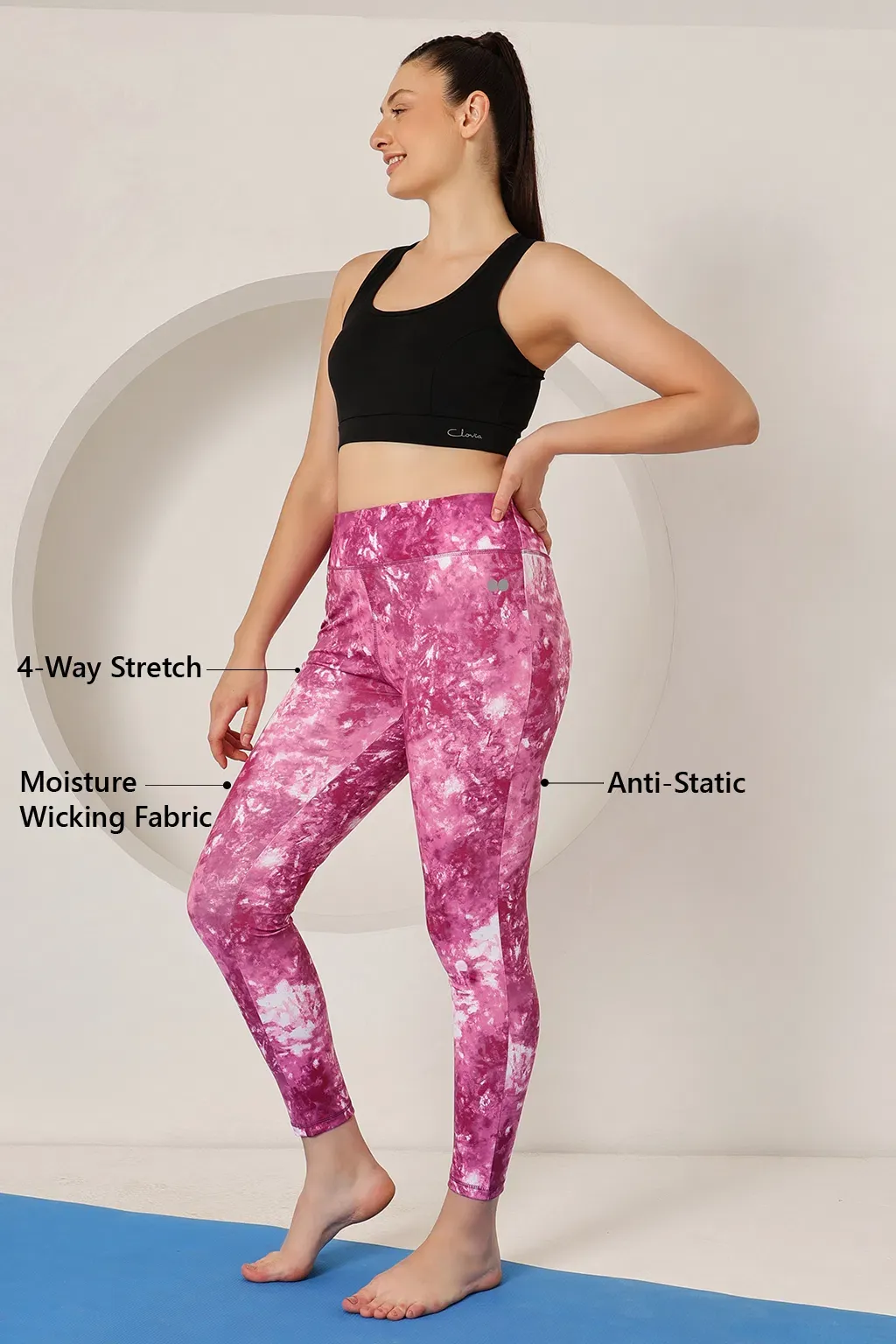 Snug Fit Ankle-Length High-Rise Active Tie-Dye Print Tights in Pink image 5