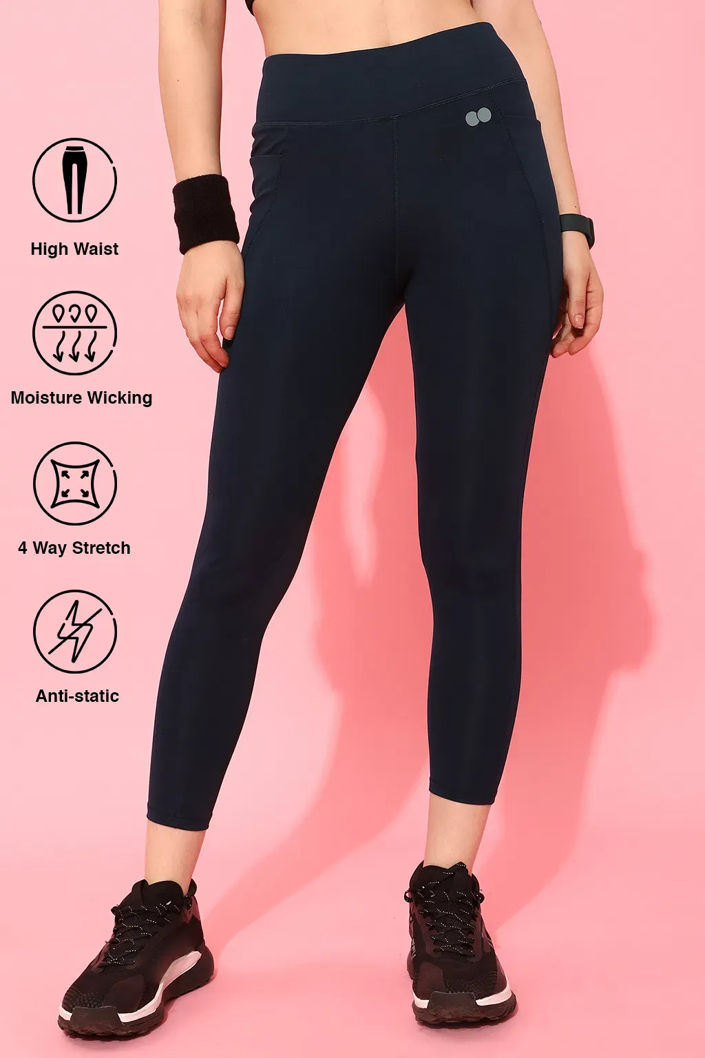 Snug Fit High Rise 4 Pocket Active Tights in Navy Colour image 3