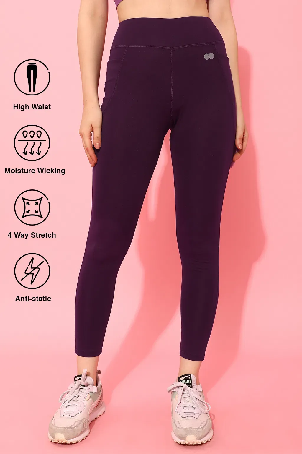 Snug-Fit High-Waist 4 Pocket Active Tights in Wine Colour image 4