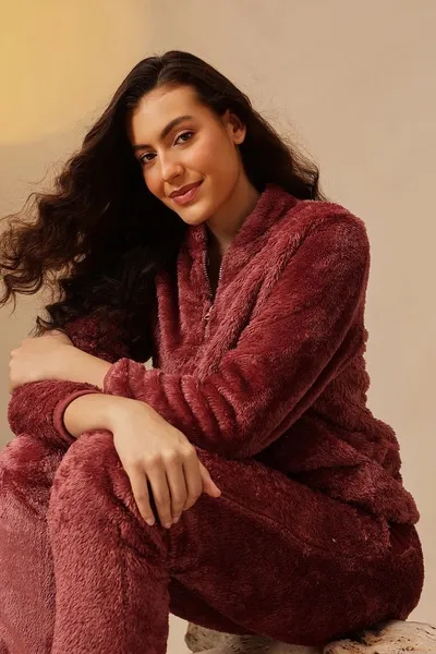 Warm & Fluffy Jacket & Pyjama Set in Bottle Green - Fleece