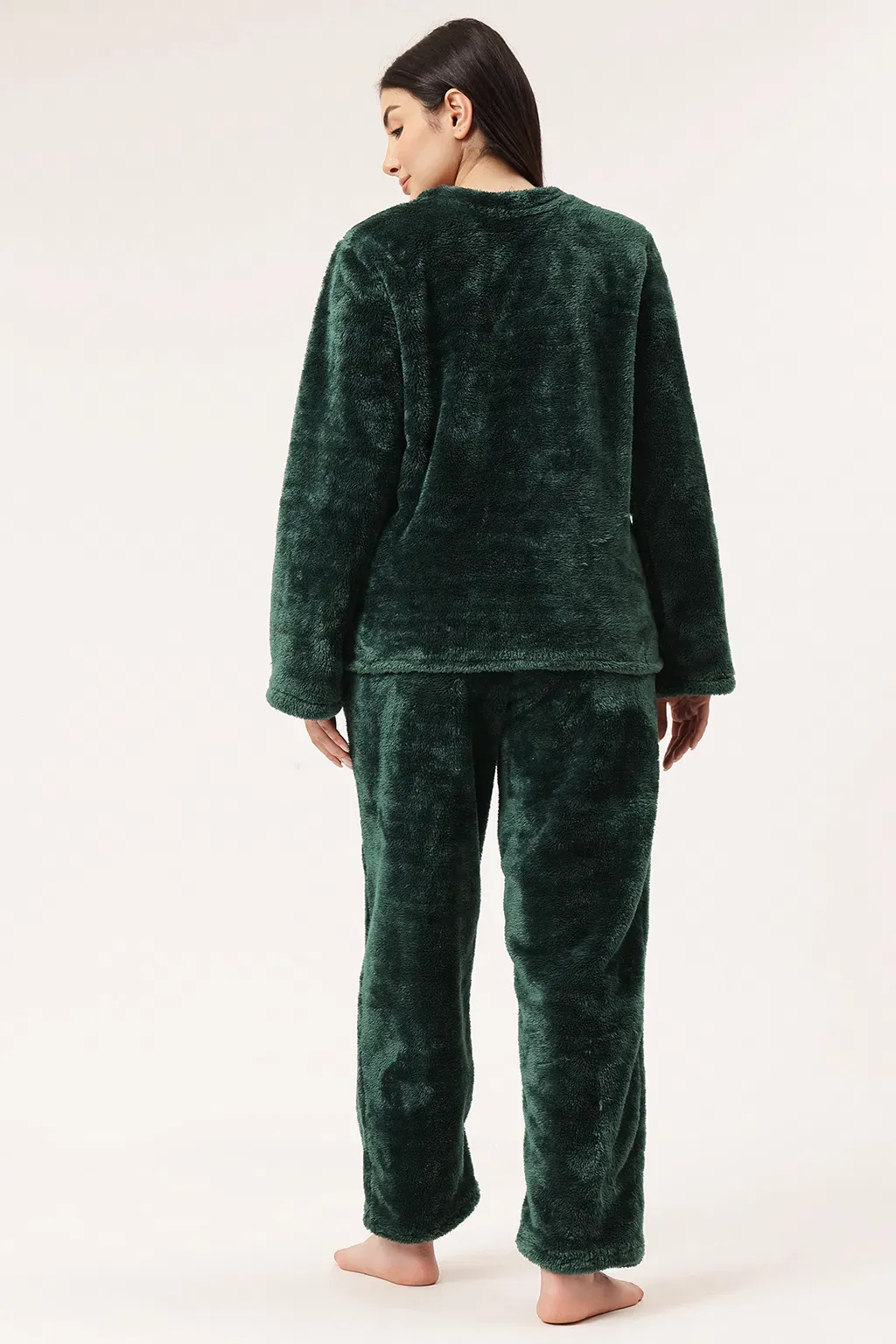 Warm & Fluffy Jacket & Pyjama Set in Bottle Green - Fleece image 3