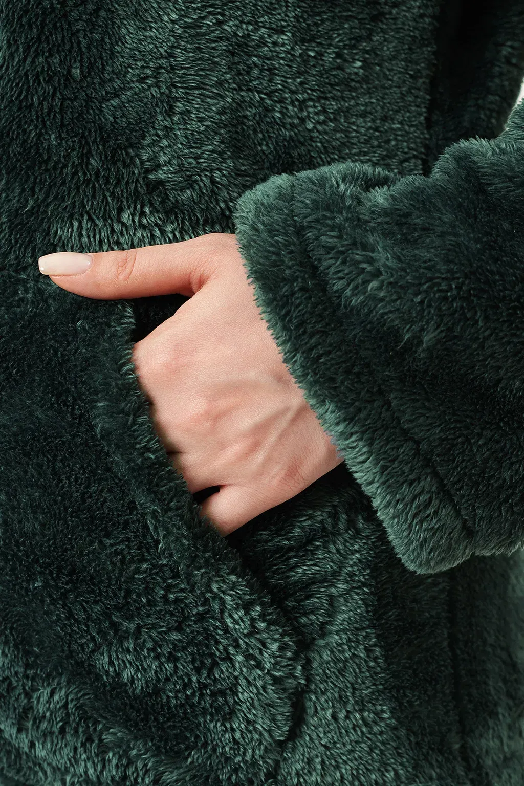 Warm & Fluffy Jacket & Pyjama Set in Bottle Green - Fleece image 4
