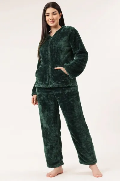 Warm & Fluffy Jacket & Pyjama Set in Bottle Green - Fleece image 8
